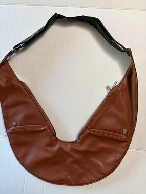 Sash Bag Reversible Black Cognac Brown Vegan Leather Crossbody Sling EUC